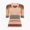Top aderente con logo in maglia di cotone, manica fino al gomito Top aderente con logo in maglia di cotone, manica fino al gomito