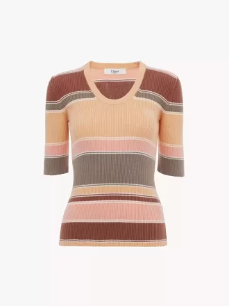 Top aderente con logo in maglia di cotone, manica fino al gomito
