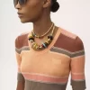 Top aderente con logo in maglia di cotone, manica fino al gomito Top aderente con logo in maglia di cotone, manica fino al gomito