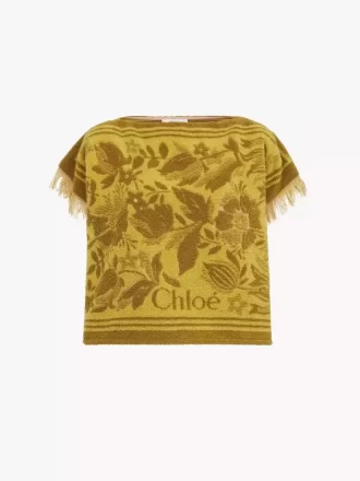 Top con scollo a barca e logo in cotone jacquard