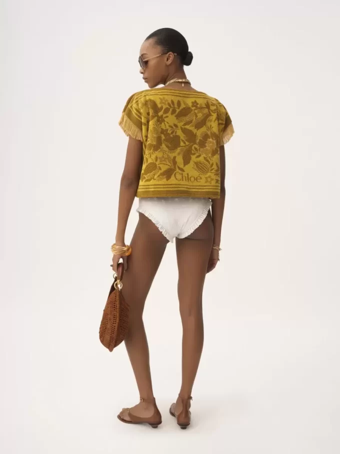 Top con scollo a barca e logo in cotone jacquard Top con scollo a barca e logo in cotone jacquard