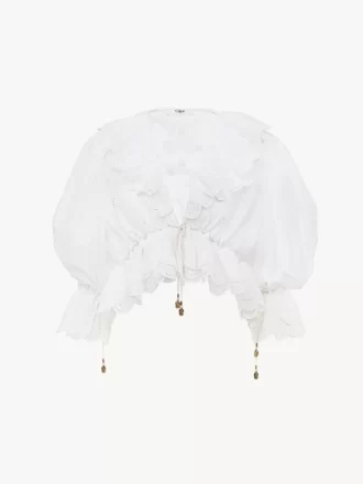 Top con volant e scollo a V in voile di cotone