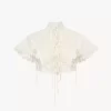Top corto a collo alto in tulle di cotone e pizzo Top corto a collo alto in tulle di cotone e pizzo