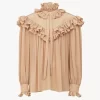 Top oversize con volant in crêpe de chine Top oversize con volant in crêpe de chine