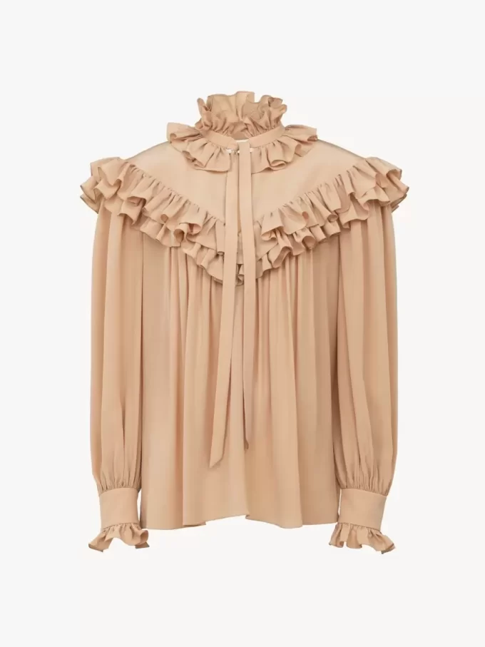 Top oversize con volant in crêpe de chine Top oversize con volant in crêpe de chine