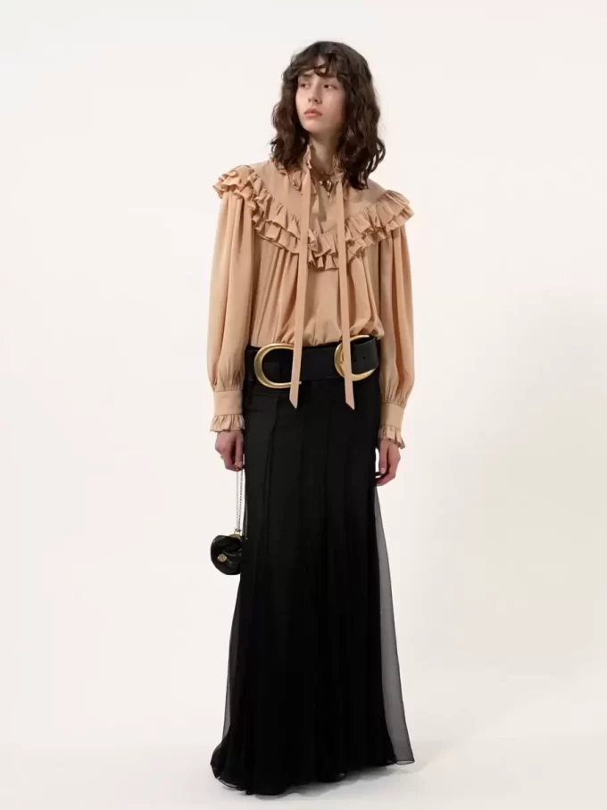 Top oversize con volant in crêpe de chine Top oversize con volant in crêpe de chine