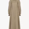 Trench lungo a collo alto in gabardine di cotone Trench lungo a collo alto in gabardine di cotone