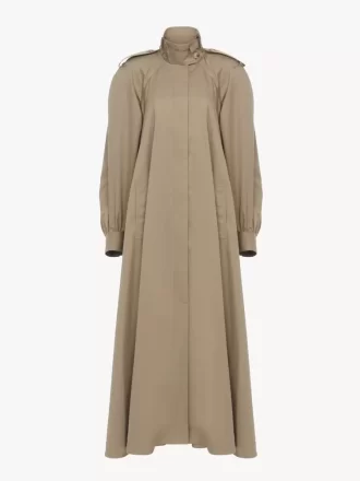 Trench lungo a collo alto in gabardine di cotone