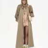 Trench lungo a collo alto in gabardine di cotone Trench lungo a collo alto in gabardine di cotone