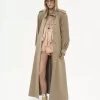 Trench lungo a collo alto in gabardine di cotone Trench lungo a collo alto in gabardine di cotone