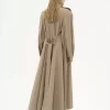 Trench lungo a collo alto in gabardine di cotone Trench lungo a collo alto in gabardine di cotone