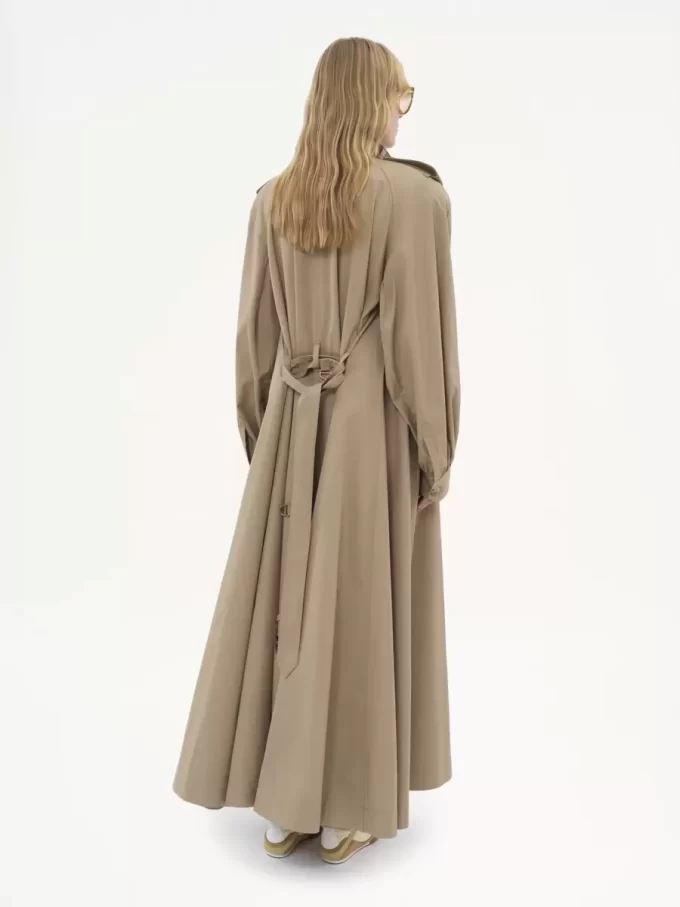 Trench lungo a collo alto in gabardine di cotone Trench lungo a collo alto in gabardine di cotone